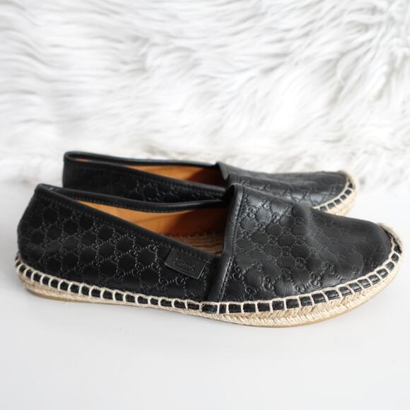 Gucci Guccisima Black GG Logo Leather Espadrilles size 36.5 - Picture 1 of 13
